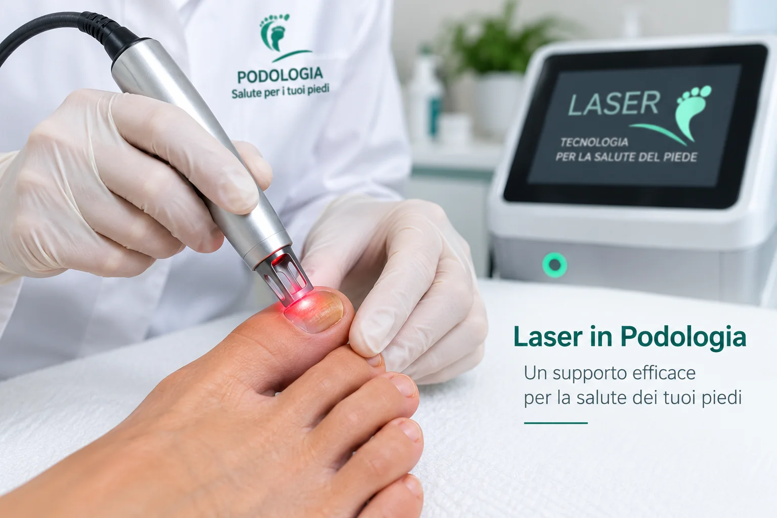 Trattamento laser effettuato sul piede in ambito podologico